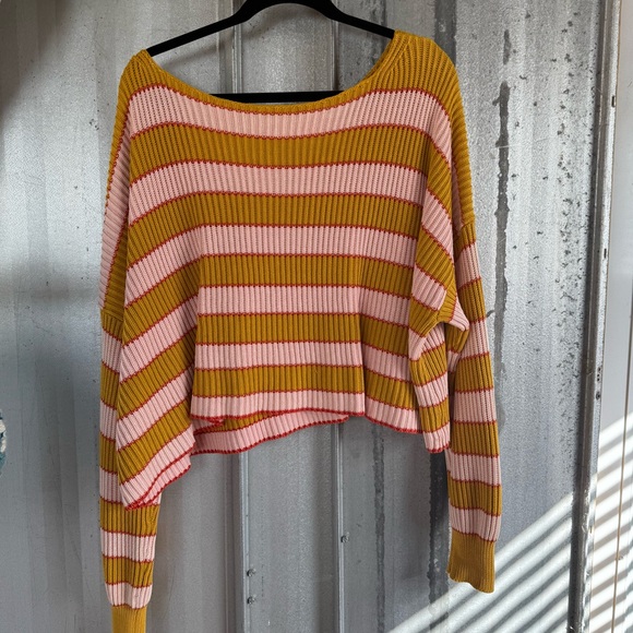 Free People Just My Stripe Pink and Mustard Knit Sweater - Picture 5 of 5